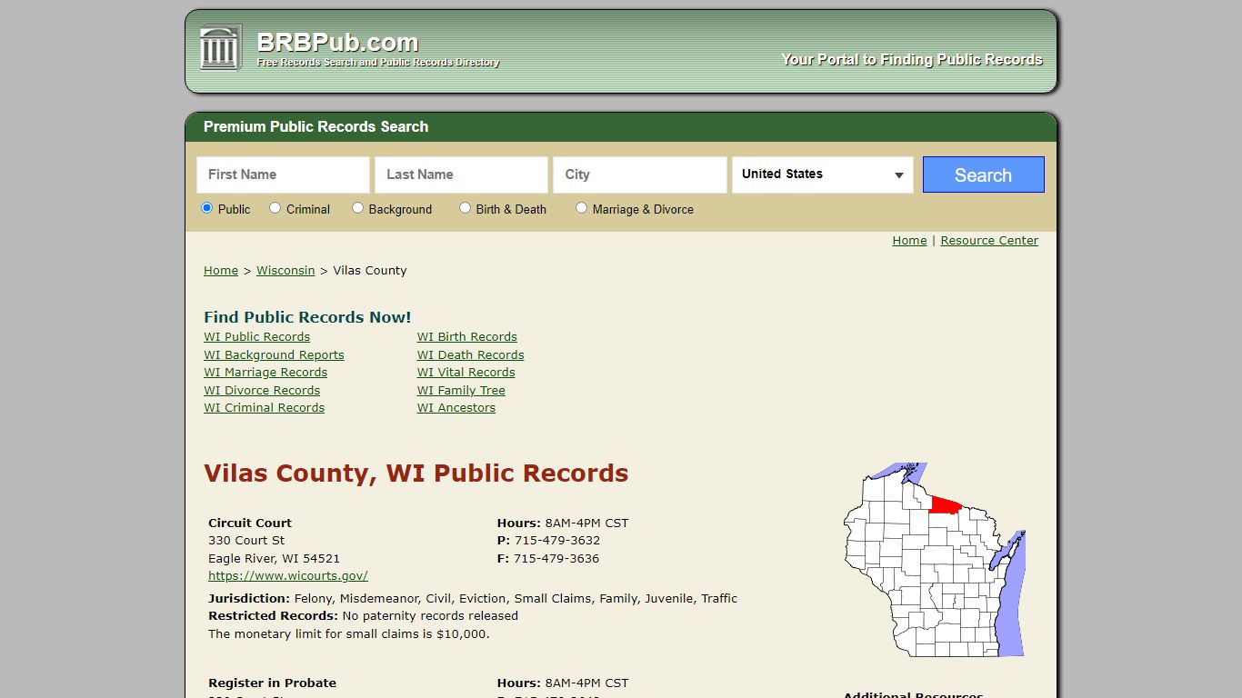 Vilas County Public Records | Search Wisconsin Government Databases